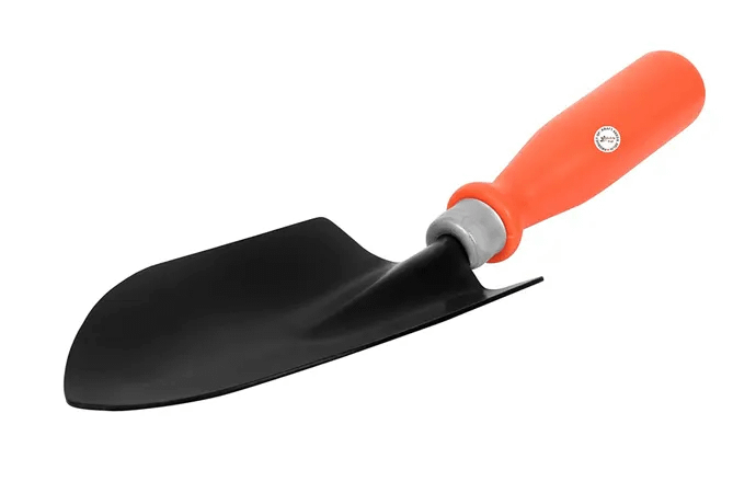Transplanting Trowel Compared to the traditional trowel that has a curved blade, a transplanting trowel has blades that are long and thin and have a pointed tip.